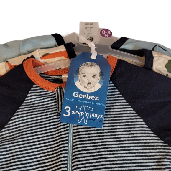 Gerber Cotton Sleep & Plays 3 Pac New With Tags NWT 0-3 Months - Picture 4 of 8